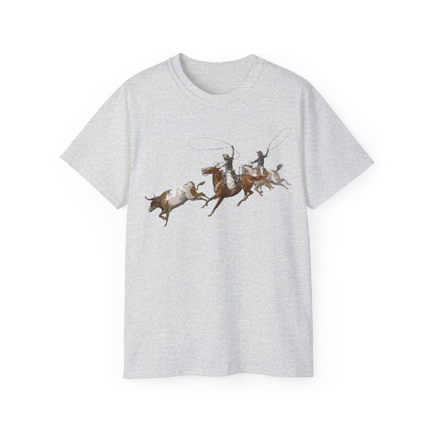 Unisex Ultra Cotton Tee - 2 Cowboys Roping 1 Longhorn X 300