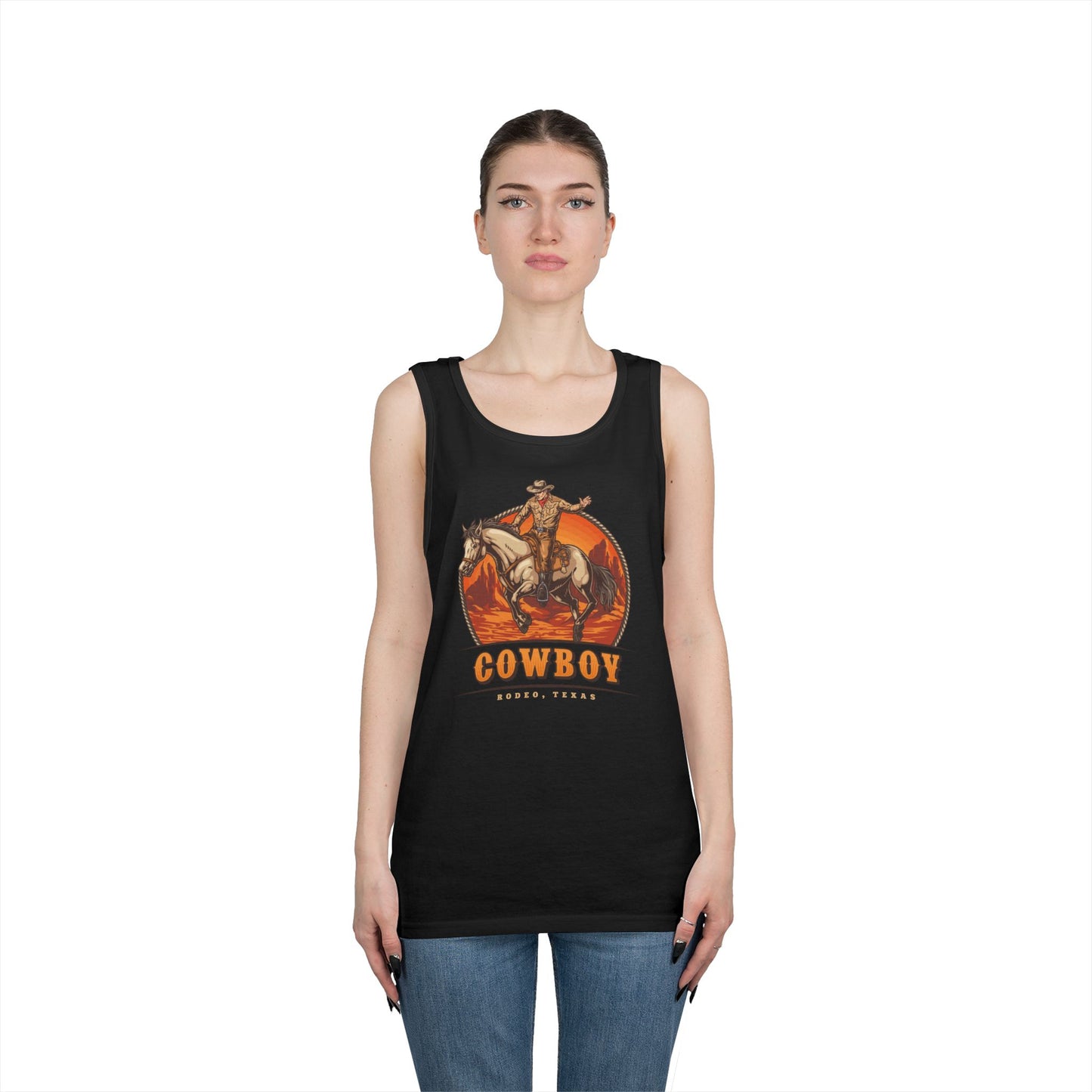 Unisex Heavy Cotton Tank Top - Rodeo Cowboy - Texas