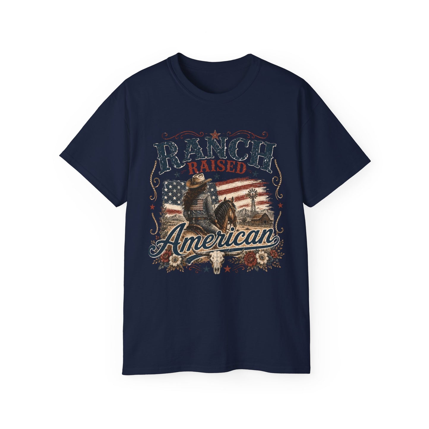 T-Shirt - Raised on a ranch, American spirit