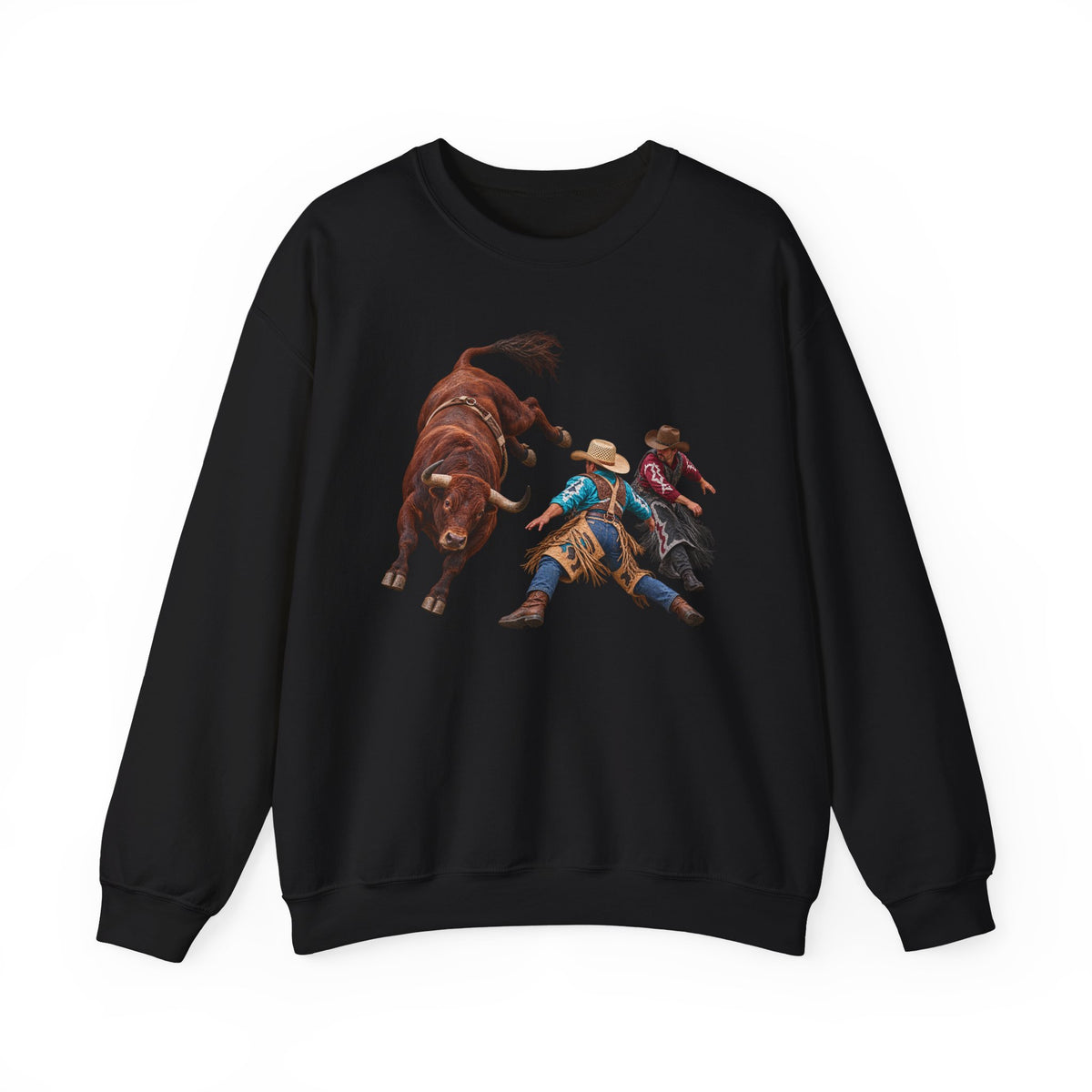 Crewneck Sweatshirt - Cowboys - Clowns and Brown Bull - without Text - 3D Transparent