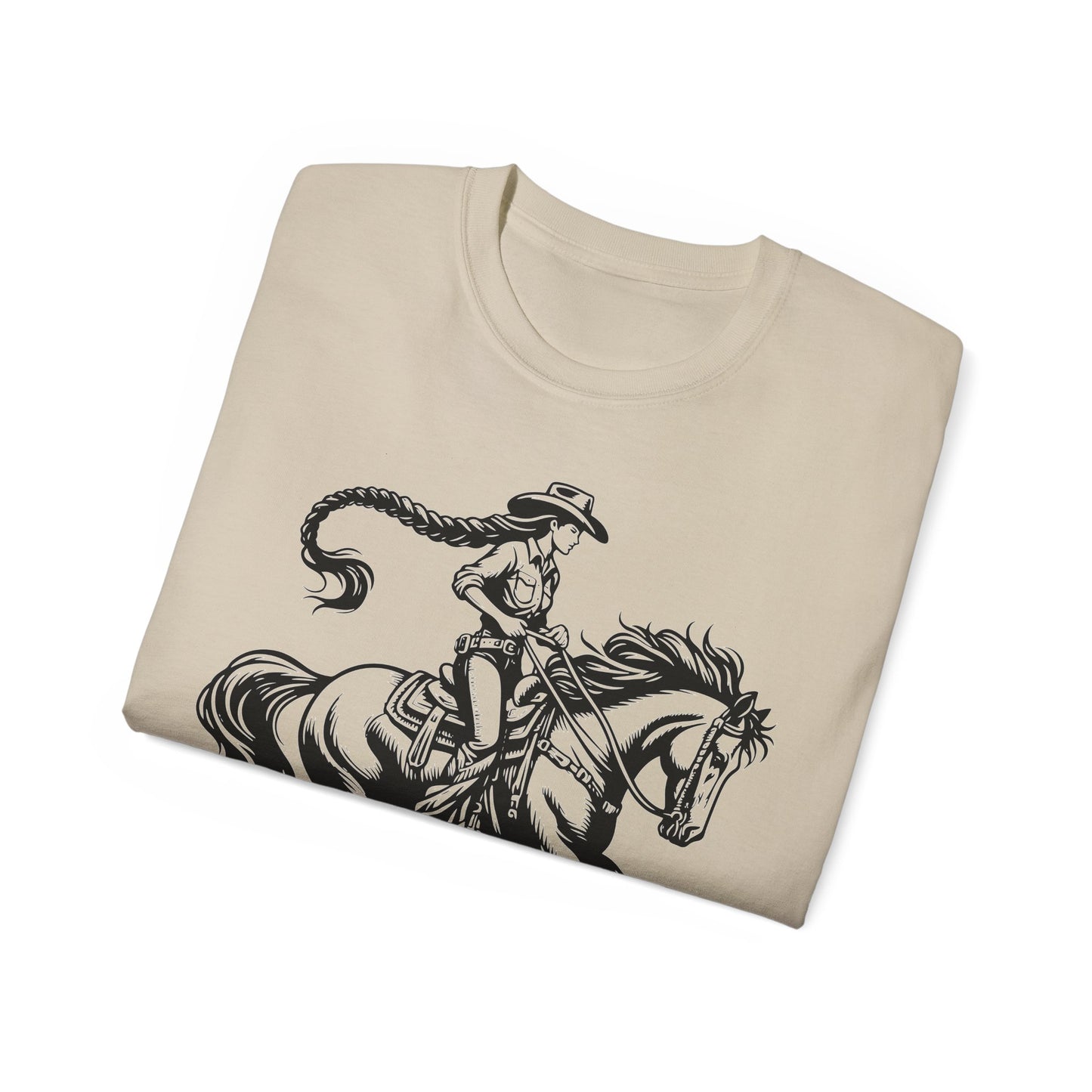 Unisex Ultra Cotton Tee - Cowgirl Riding Horse - Windblown