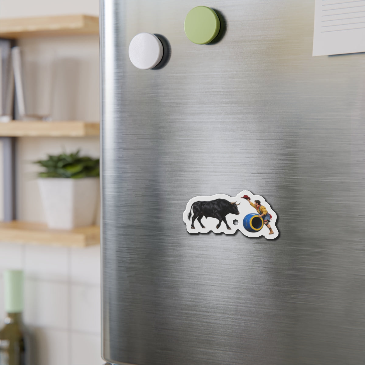 Die-Cut Magnets — Cowboys - Clown Teasing Bull, Barrel - 3D Transparent