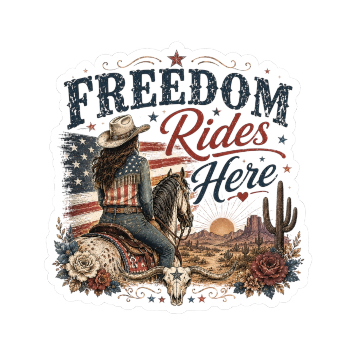 Kiss-Cut Sticker — Freedom Rides Here