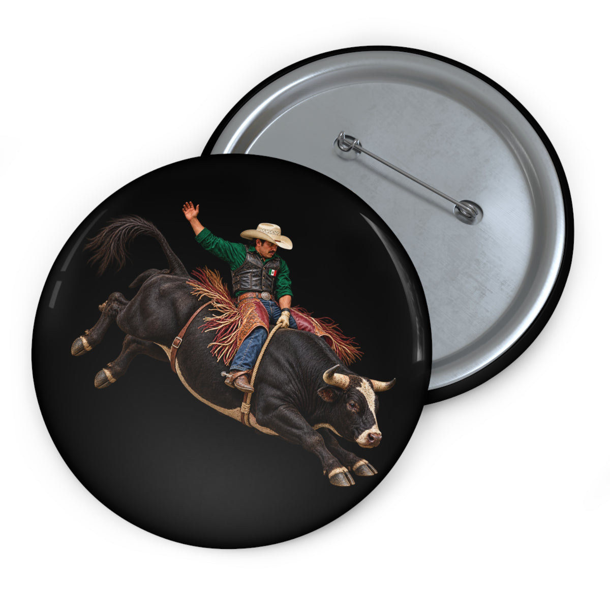 Custom Pin Buttons - Cowboys - Bull Rider - Latino - without Text - 3D Transparent