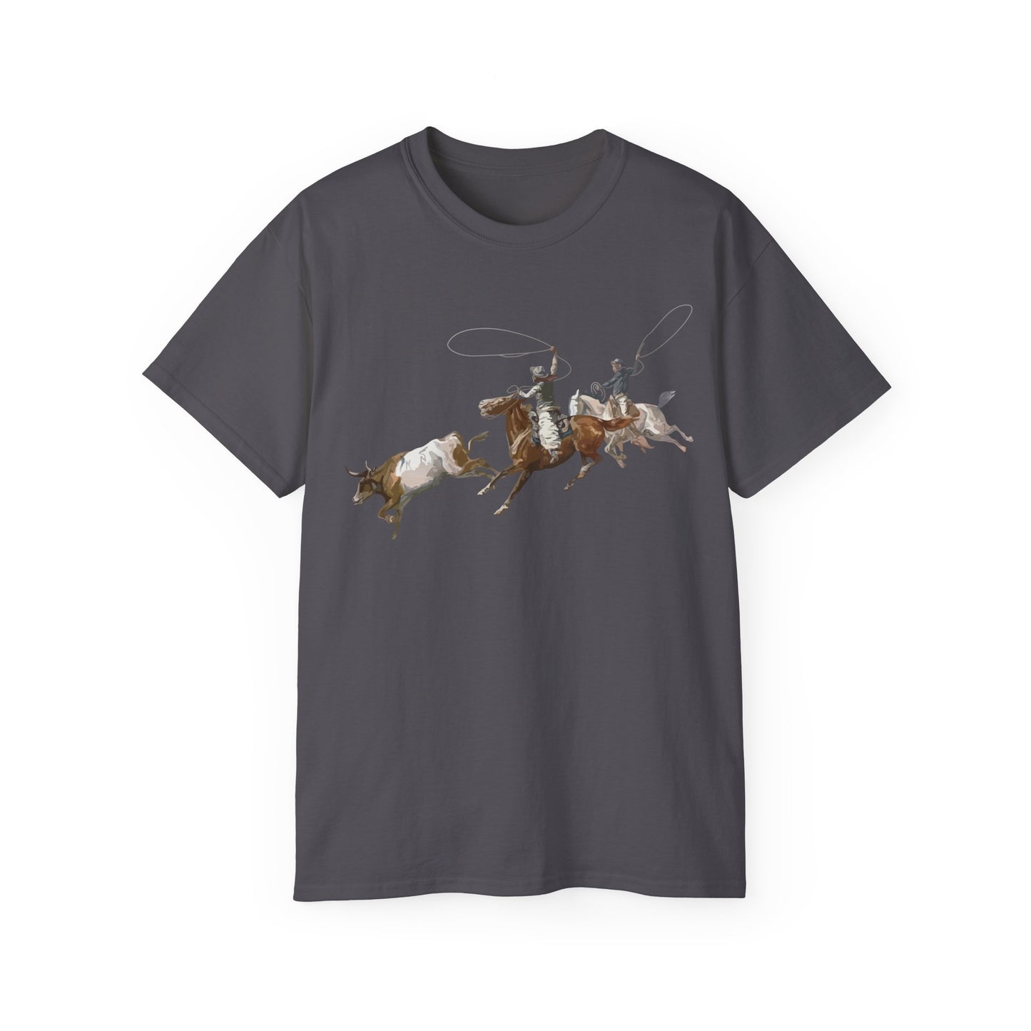 Unisex Ultra Cotton Tee - 2 Cowboys Roping 1 Longhorn X 300