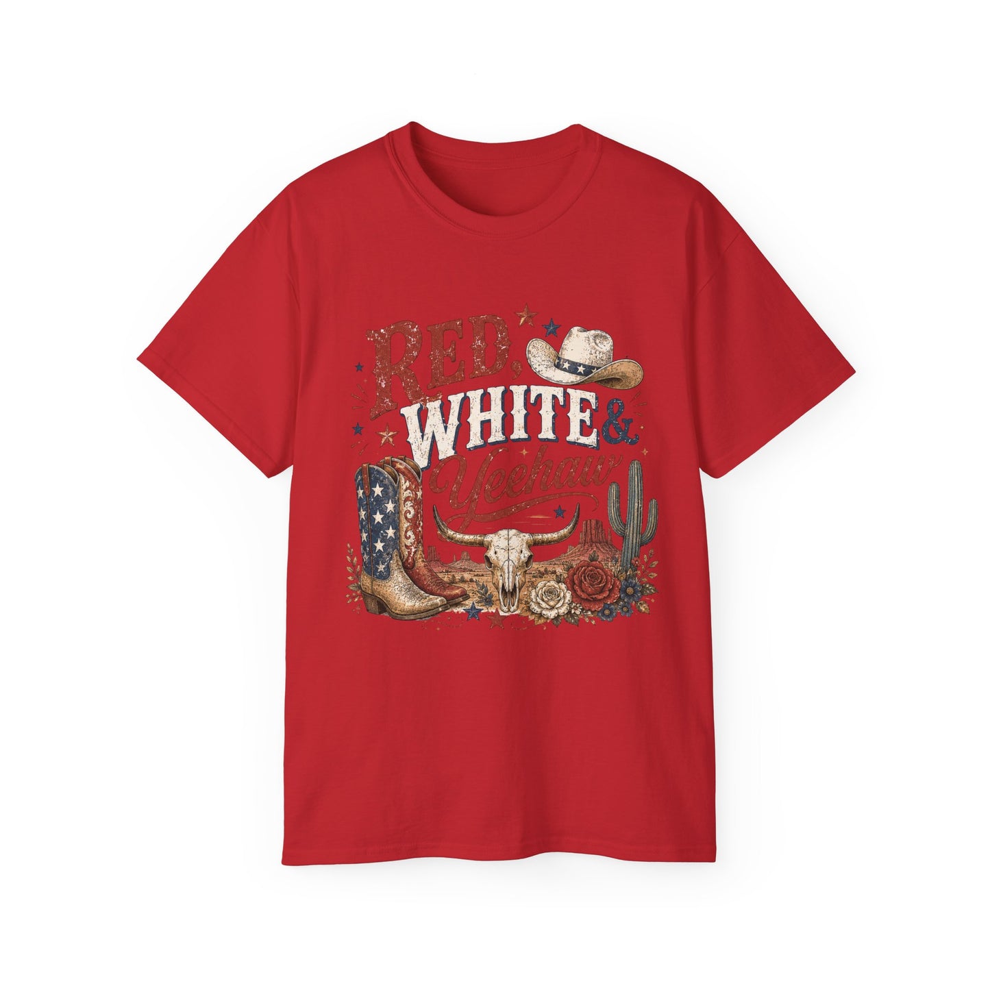 T-Shirt - Red, white & yeehaw in the desert