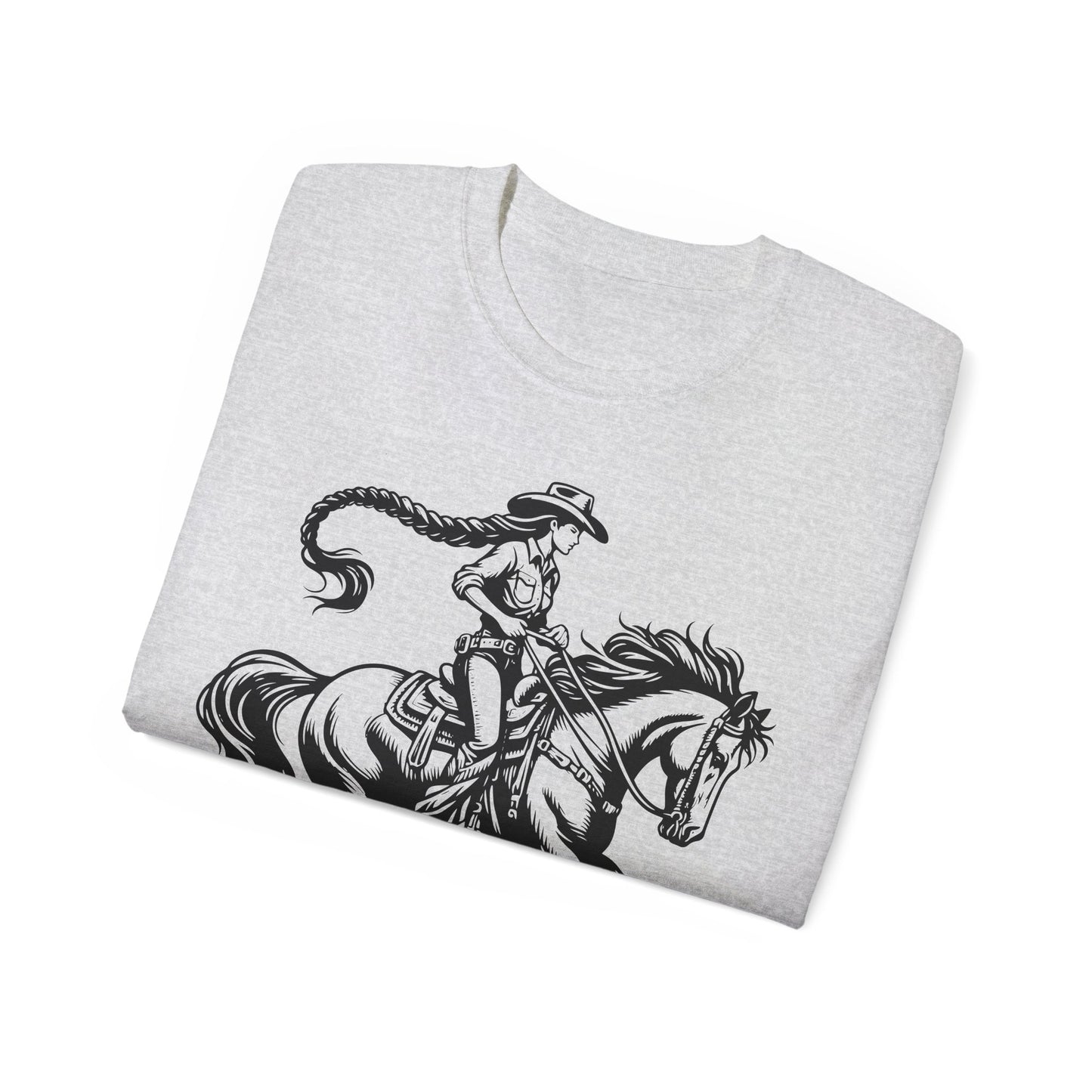 Unisex Ultra Cotton Tee - Cowgirl Riding Horse - Windblown
