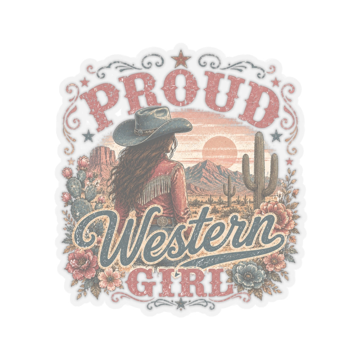 Kiss-Cut Sticker — Proud western girl in the desert