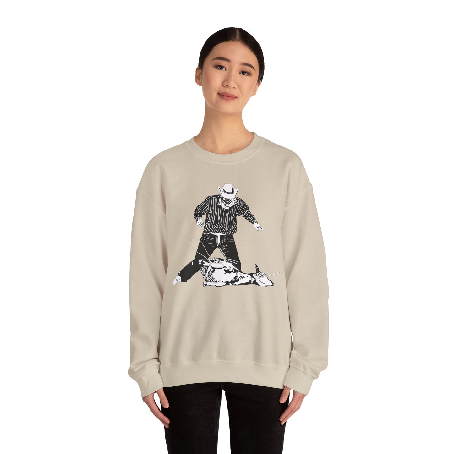 Crewneck Sweatshirt - Calf Roping - BW