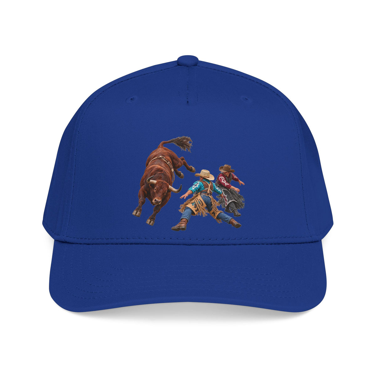 Mid Profile Baseball Cap — Cowboys - Clowns and Brown Bull - without Text - 3D Transparent