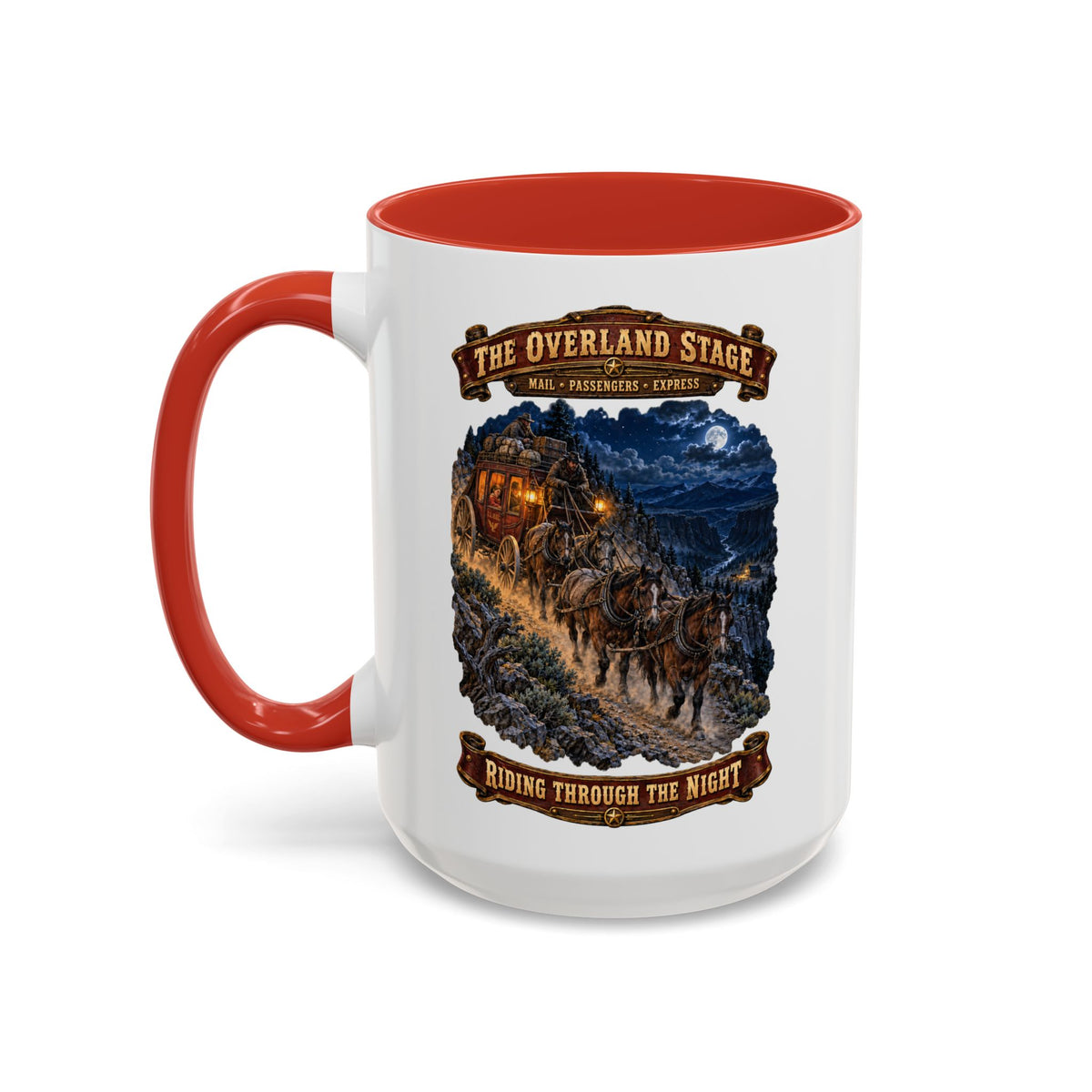 Accent Coffee Mug (11, 15oz) - Night Ride Overland Stage - Dusty Trails - 3D - Enhanced