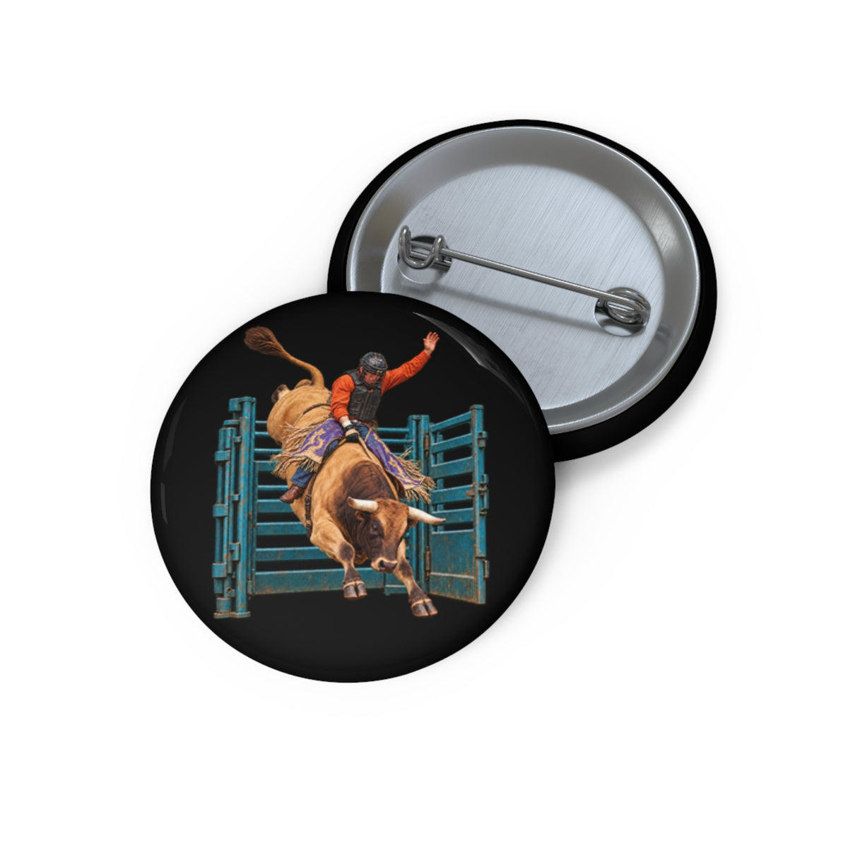 Custom Pin Buttons - Cowboys - Bull Rider - Out of the Chute - without Text - 3D Transparent