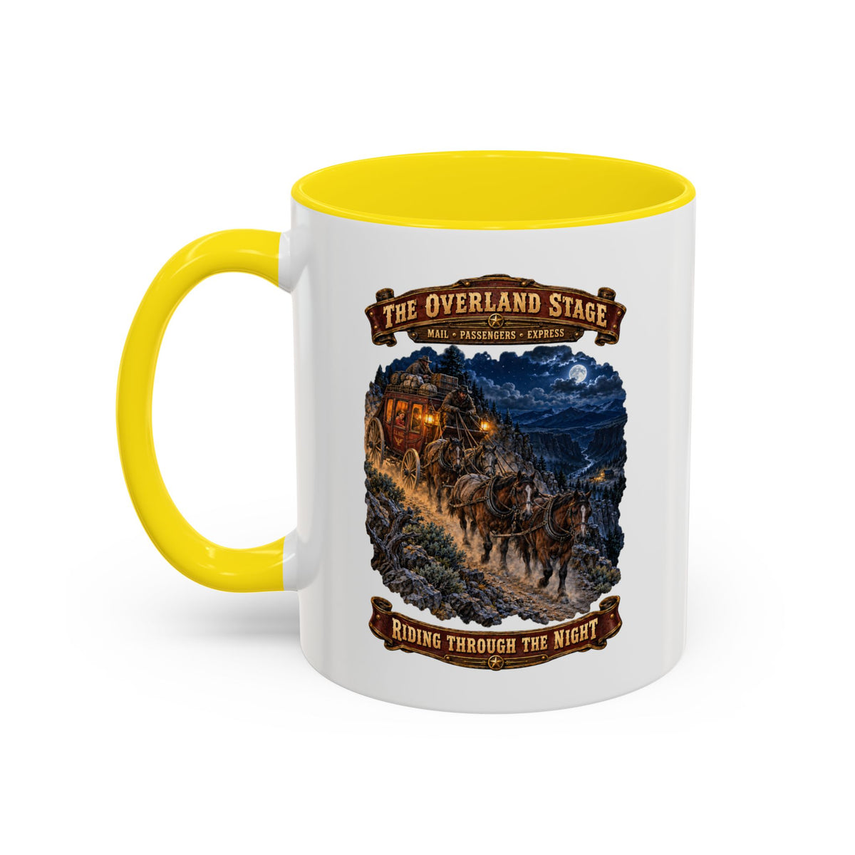 Accent Coffee Mug (11, 15oz) - Night Ride Overland Stage - Dusty Trails - 3D - Enhanced