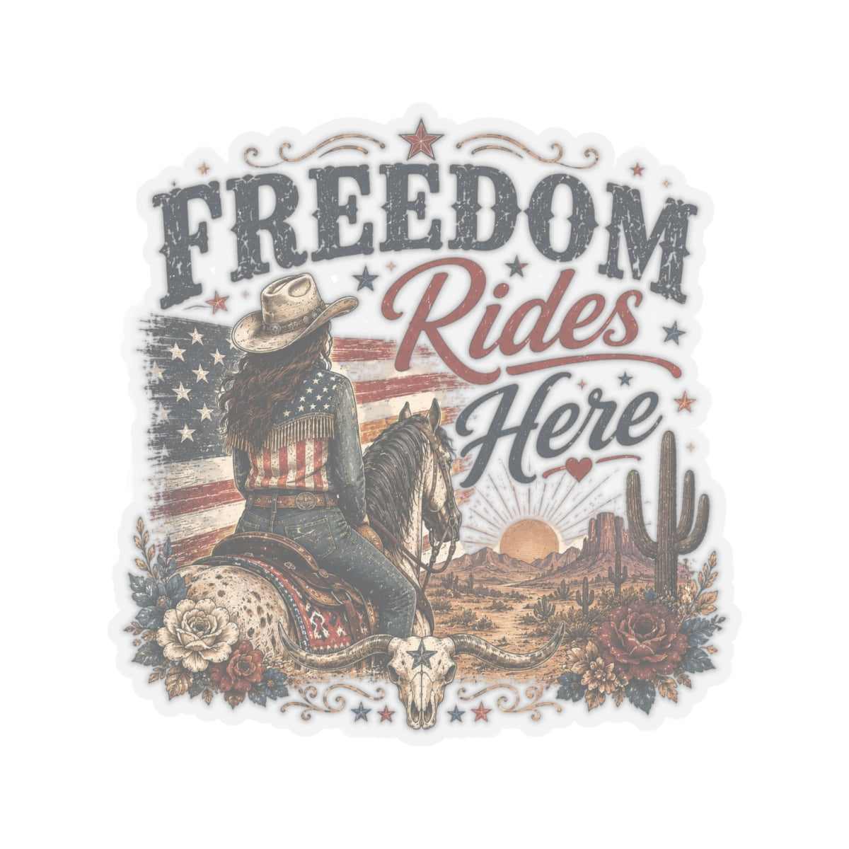 Kiss-Cut Sticker — Freedom Rides Here