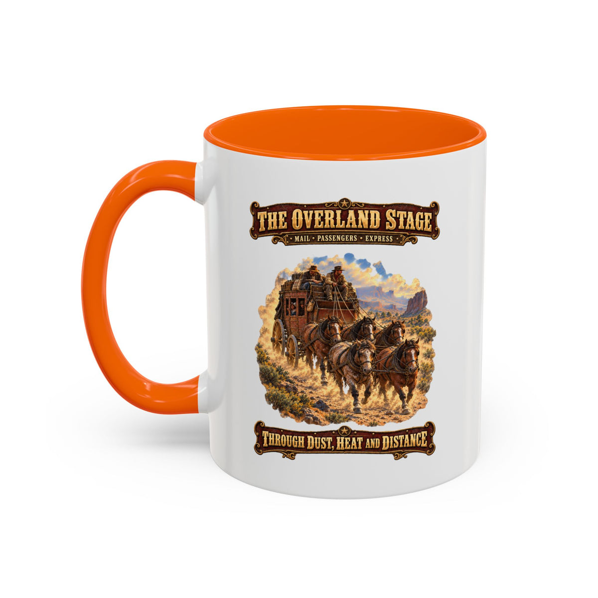 Accent Coffee Mug (11, 15oz) - Overland Stage - Dusty Trails - 3D - Enhanced