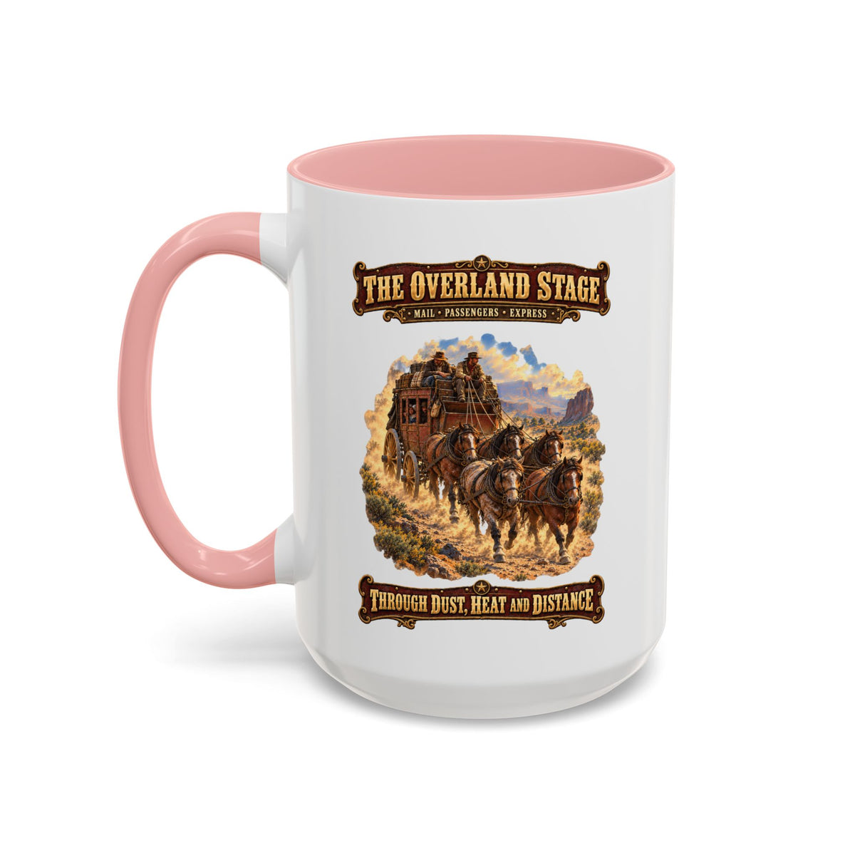 Accent Coffee Mug (11, 15oz) - Overland Stage - Dusty Trails - 3D - Enhanced