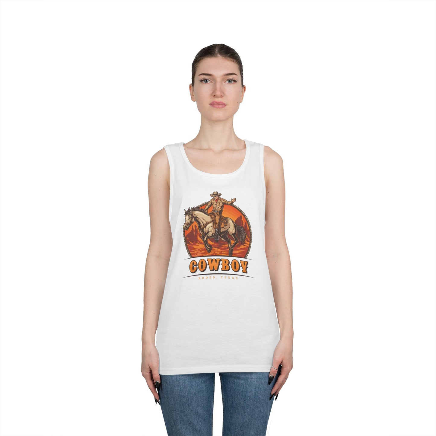 Unisex Heavy Cotton Tank Top - Rodeo Cowboy - Texas