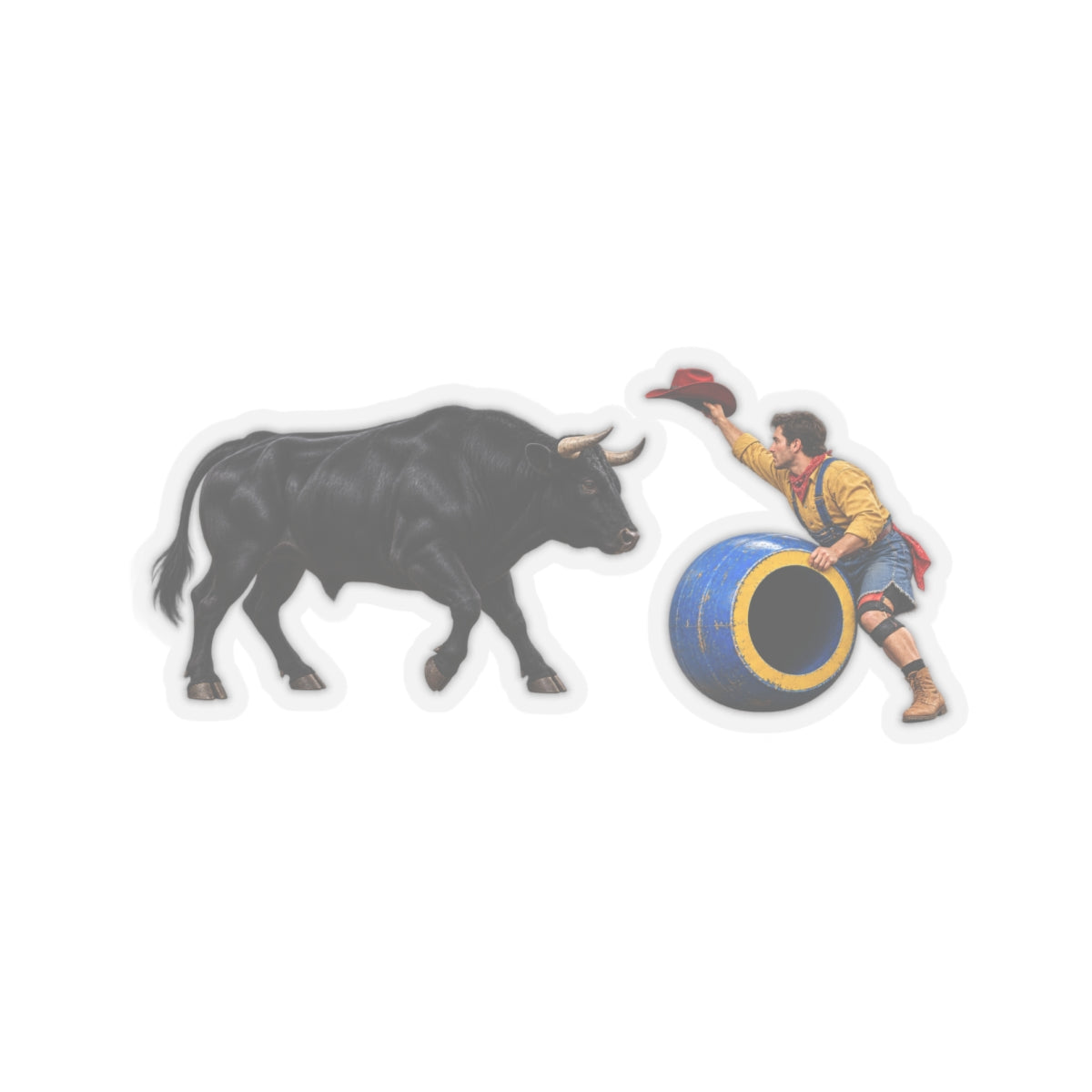 Kiss-Cut Stickers - Cowboys - Clown Teasing Bull, Barrel - 3D Transparent