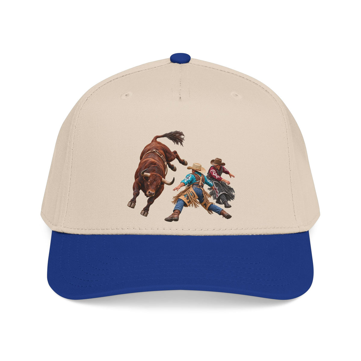 Mid Profile Baseball Cap — Cowboys - Clowns and Brown Bull - without Text - 3D Transparent