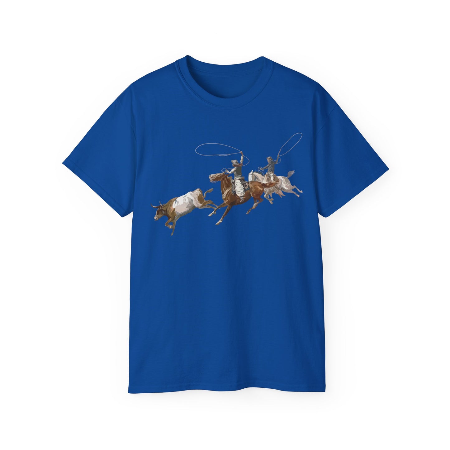 Unisex Ultra Cotton Tee - 2 Cowboys Roping 1 Longhorn X 300