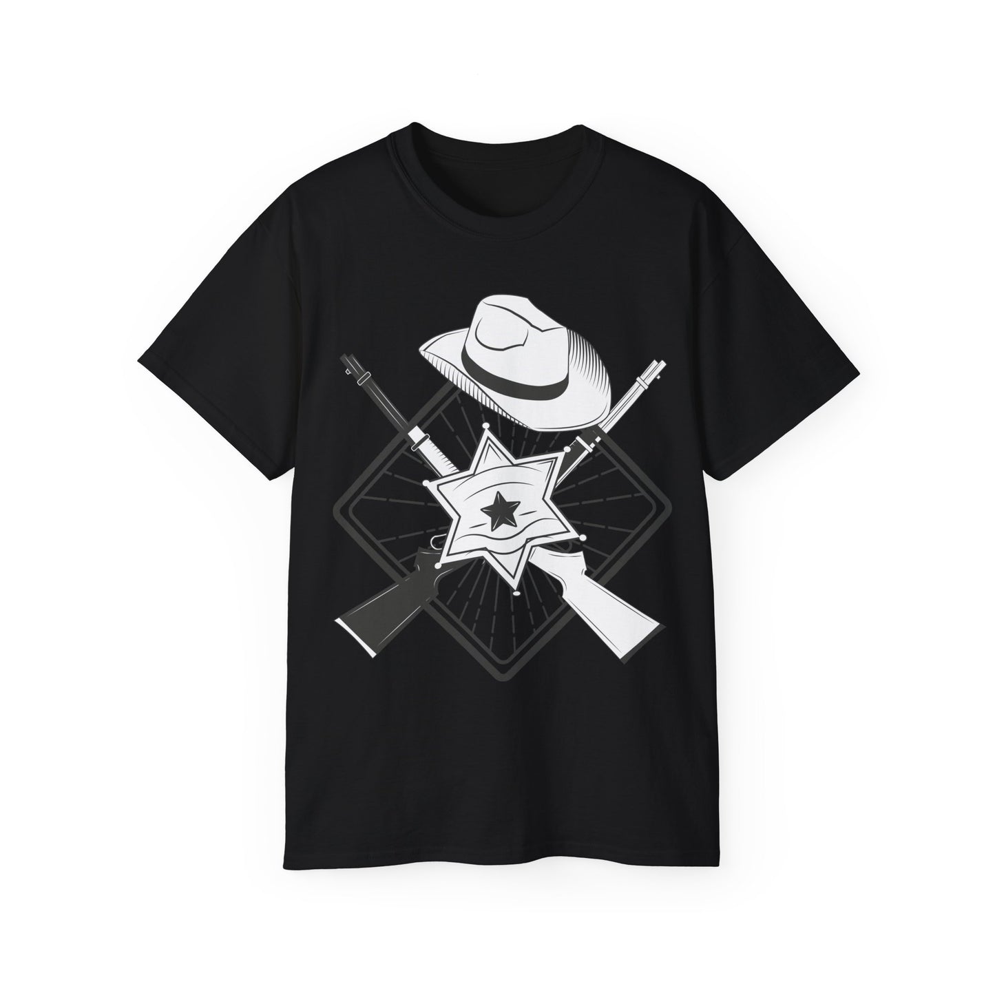 Unisex Ultra Cotton Tee - Vintage Cowboy w Rifles and Hat