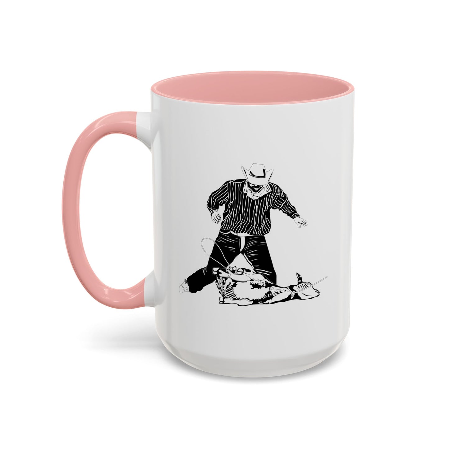 Accent Coffee Mug (11, 15oz) - Calf Roping - BW