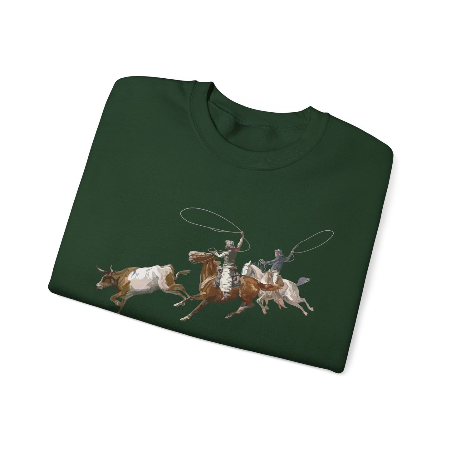 Crewneck Sweatshirt - 2 Cowboys Roping 1 Longhorn X 300