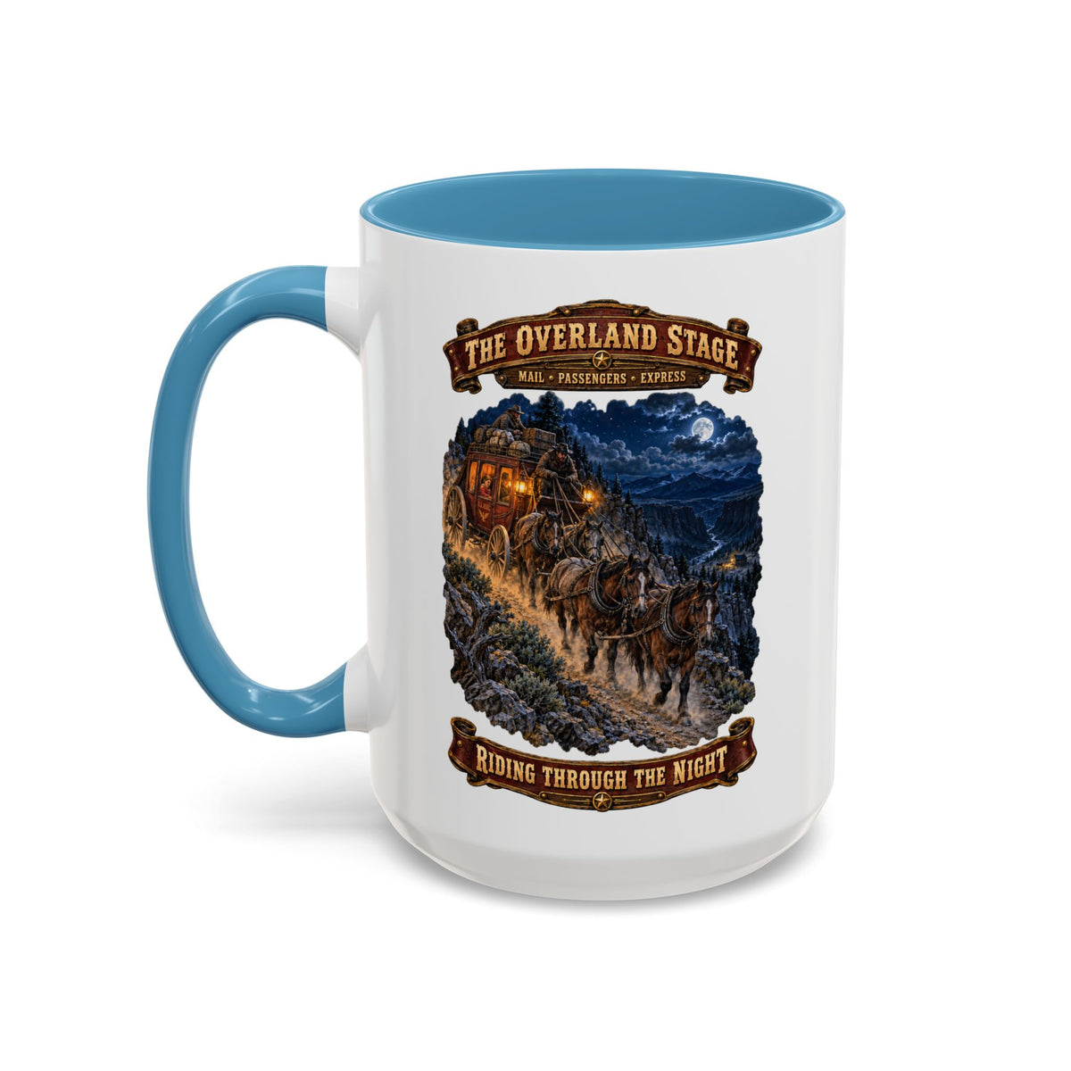 Accent Coffee Mug (11, 15oz) - Night Ride Overland Stage - Dusty Trails - 3D - Enhanced