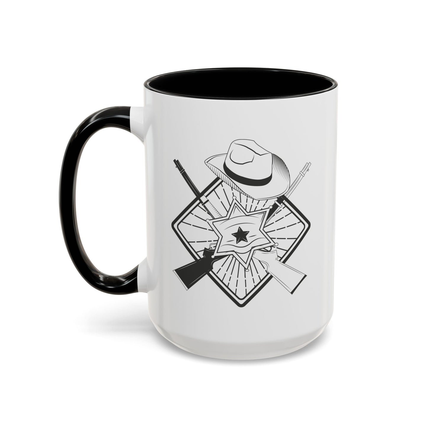 Accent Coffee Mug (11, 15oz) - Vintage Cowboy w Rifles and Hat