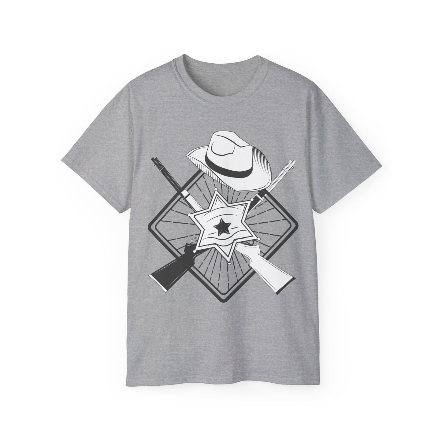 Unisex Ultra Cotton Tee - Vintage Cowboy w Rifles and Hat