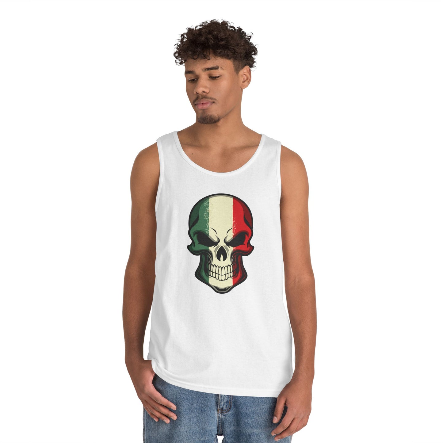 Unisex Heavy Cotton Tank Top - Red White Green Skull