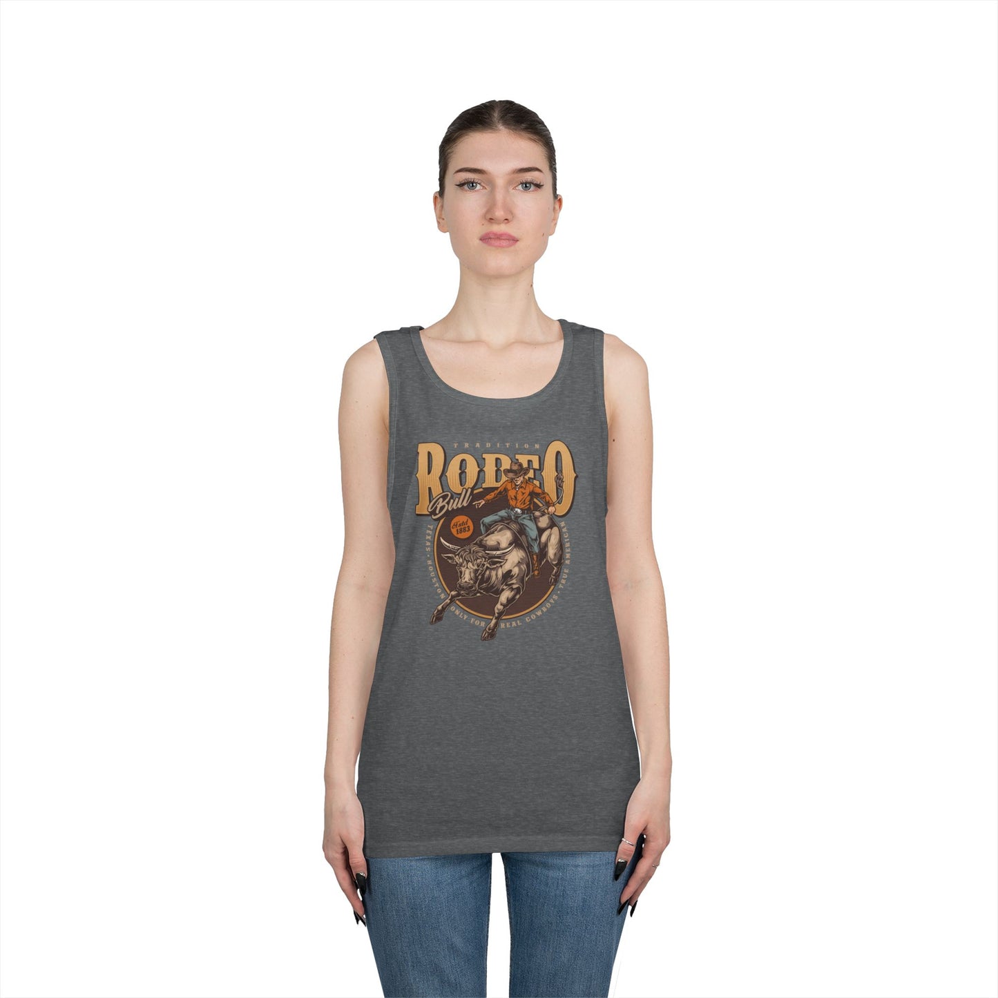 Unisex Heavy Cotton Tank Top - Tradition Rodeo Bull - Real Cowboys
