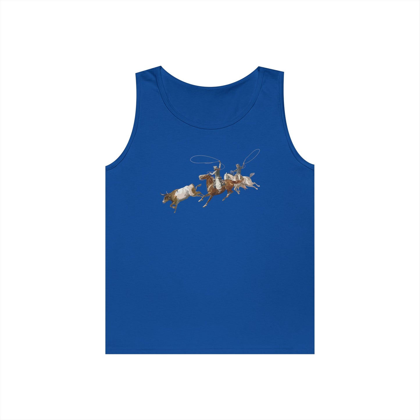 Unisex Heavy Cotton Tank Top - 2 Cowboys Roping 1 Longhorn X 300