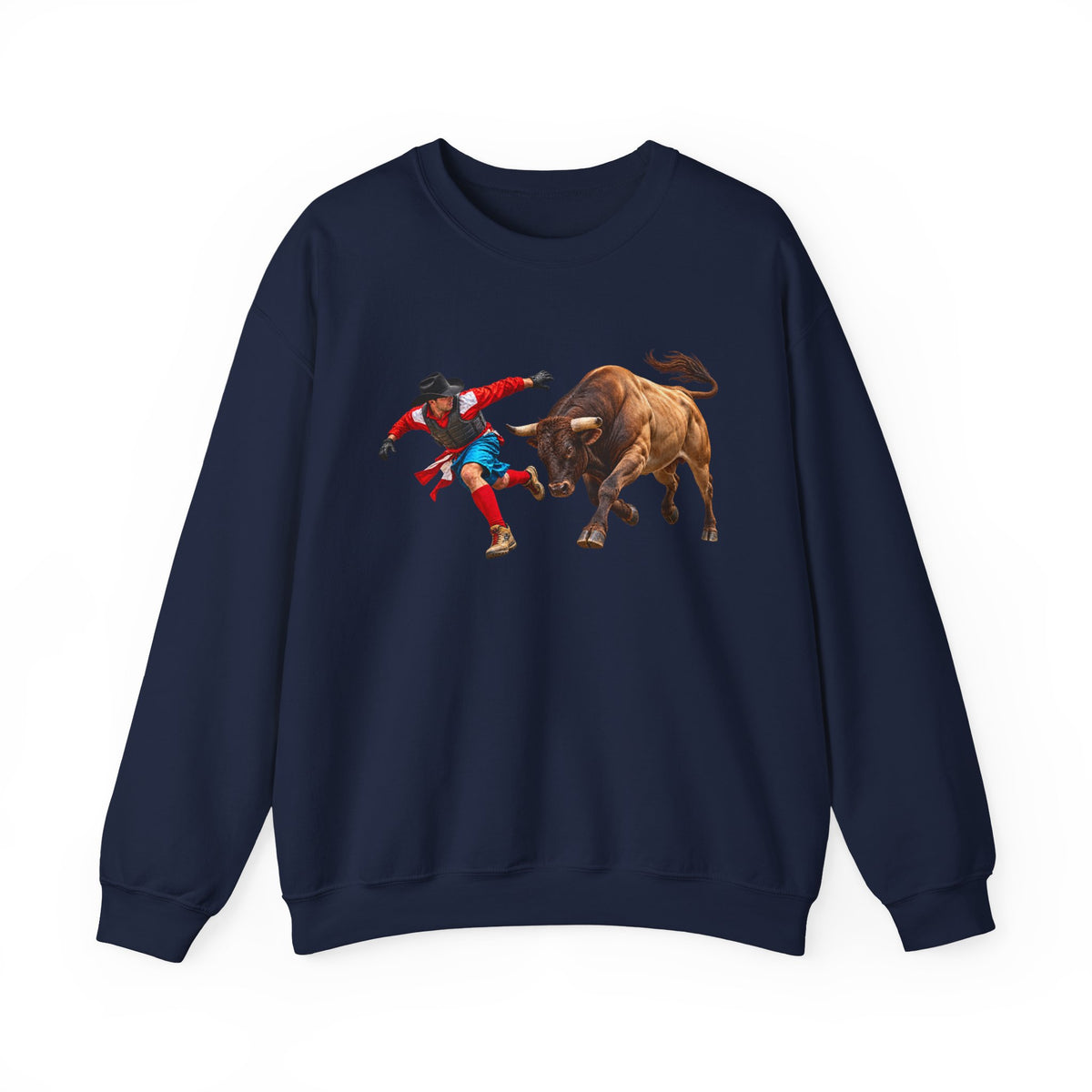 Crewneck Sweatshirt - Cowboys - Bull Chasing Clown - without Text - 3D Transparent