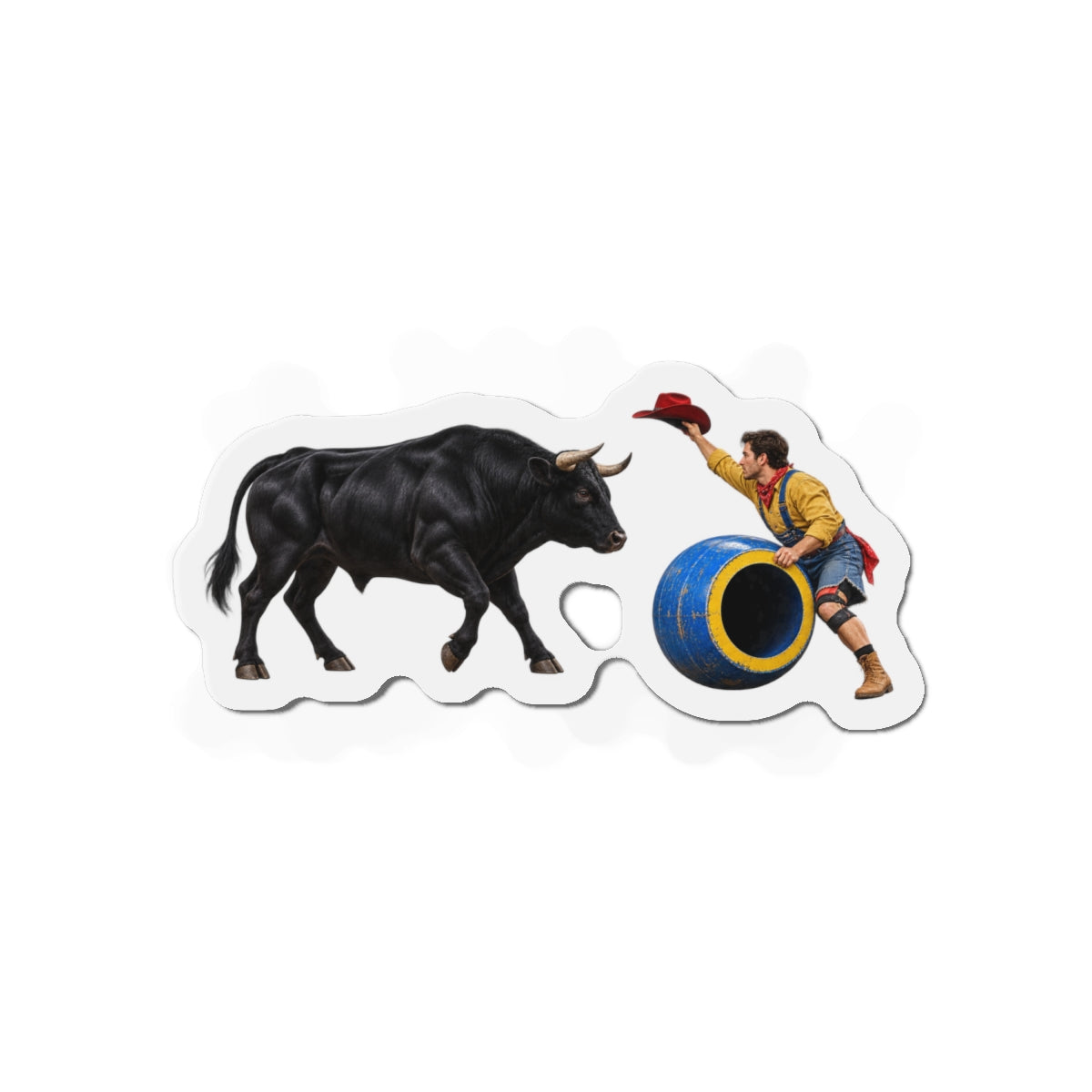 Die-Cut Magnets — Cowboys - Clown Teasing Bull, Barrel - 3D Transparent
