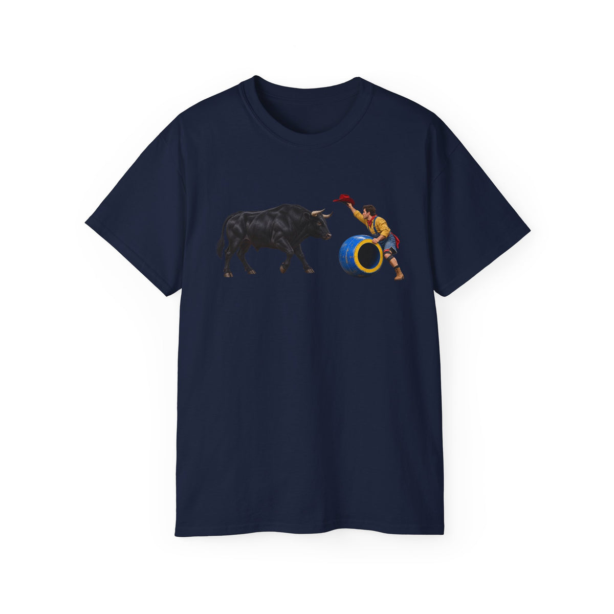 Unisex Ultra Cotton Tee - Cowboys - Clown Teasing Bull, Barrel - 3D Transparent