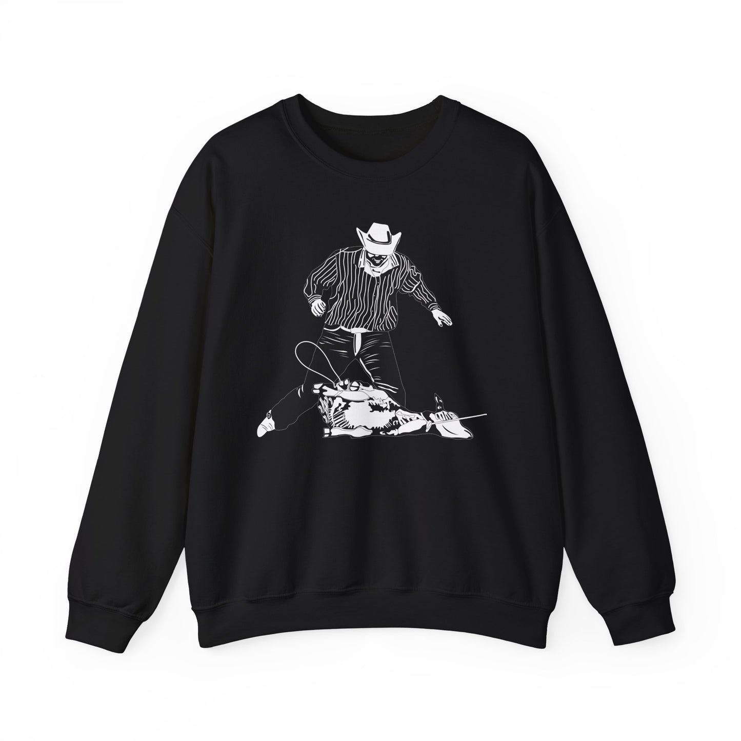 Crewneck Sweatshirt - Calf Roping - BW