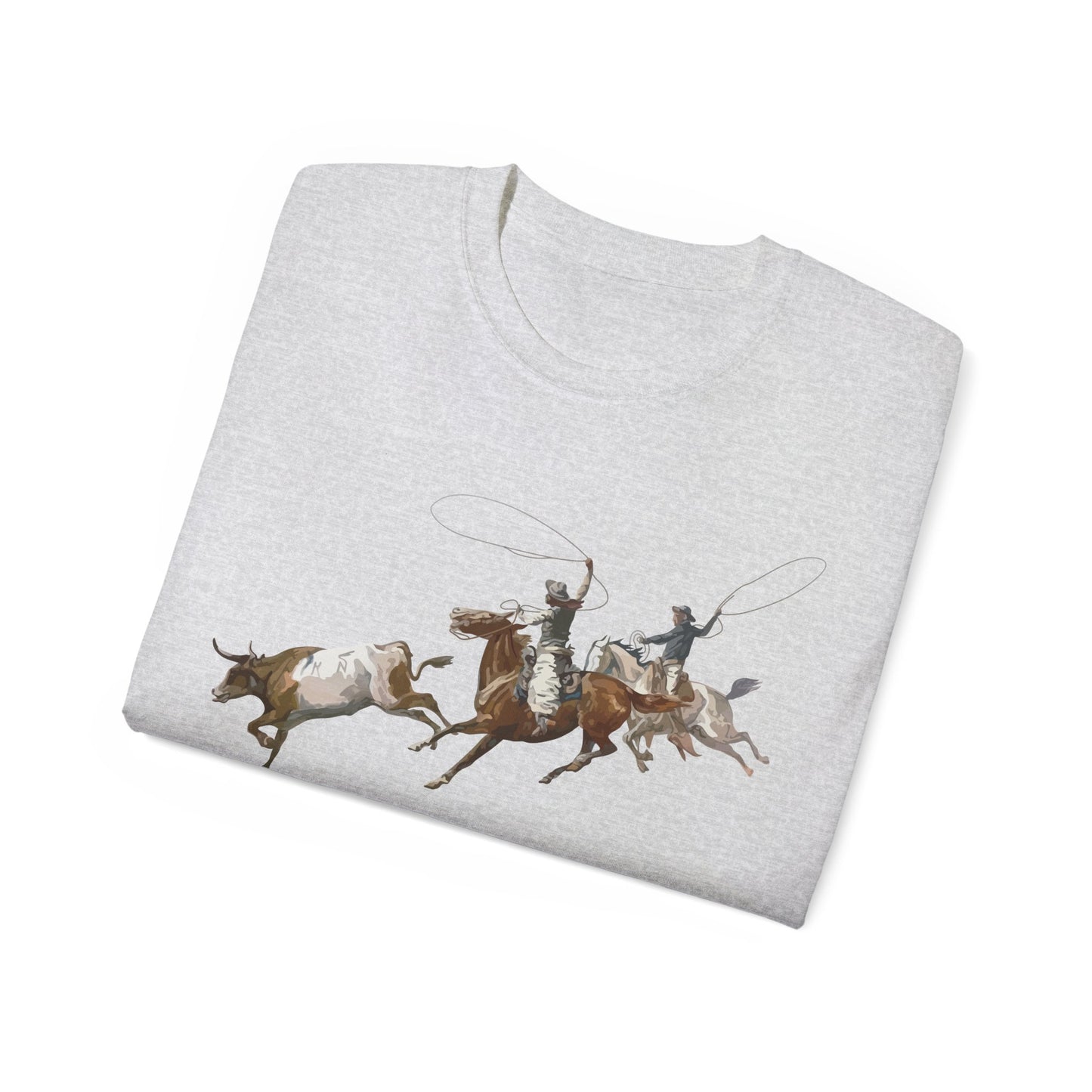 Unisex Ultra Cotton Tee - 2 Cowboys Roping 1 Longhorn X 300